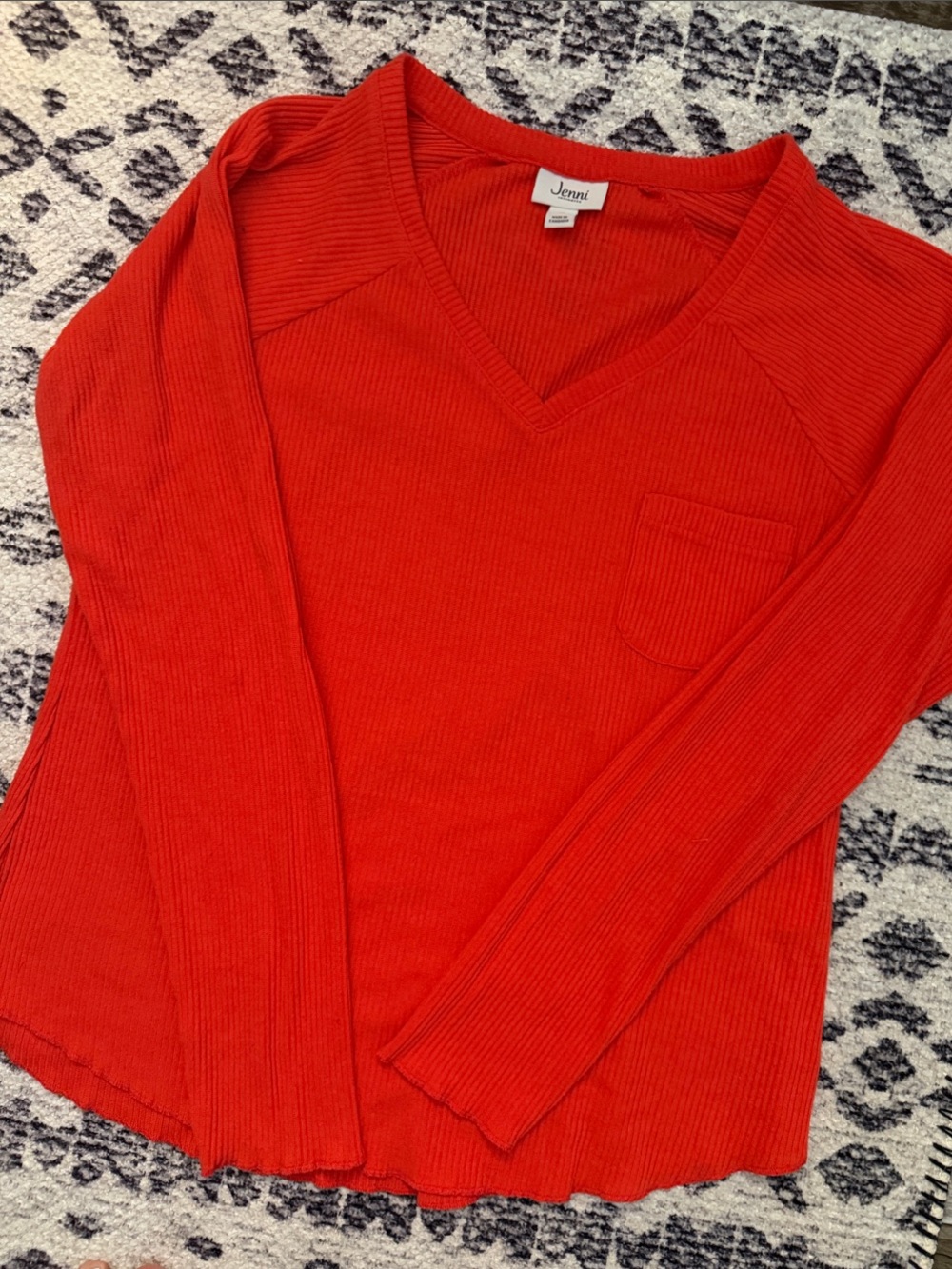 Jenni V-Neck Ribbed Sweater - Bright Red